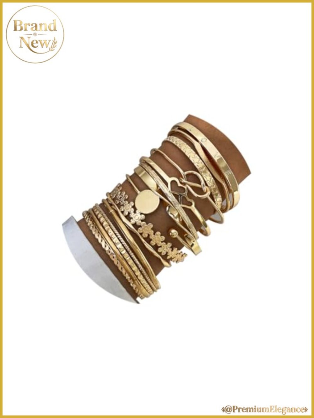 15 Piece Bangle Set 14K Gold Plated Stackable Boho Charm Bracelets for Women